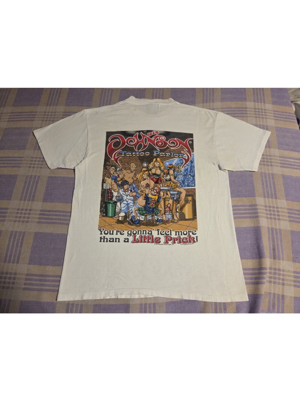 VTG 90s Big Johnson Tattoo Parlor Sexy Adult Girls Funny Humor T Shirt Large